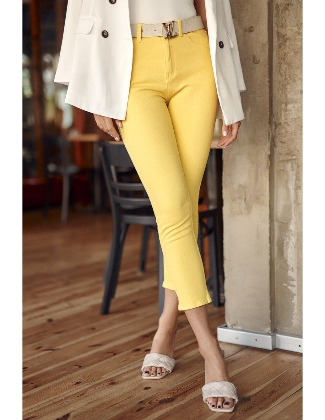 Fitted yellow denim pants 6217 - Online store - Boutique